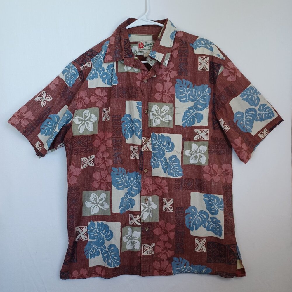 Hilo Hattie Shirt Hawaiian Original Vintage Rust Reverse Floral Print Mens Large - Picture 2 of 10